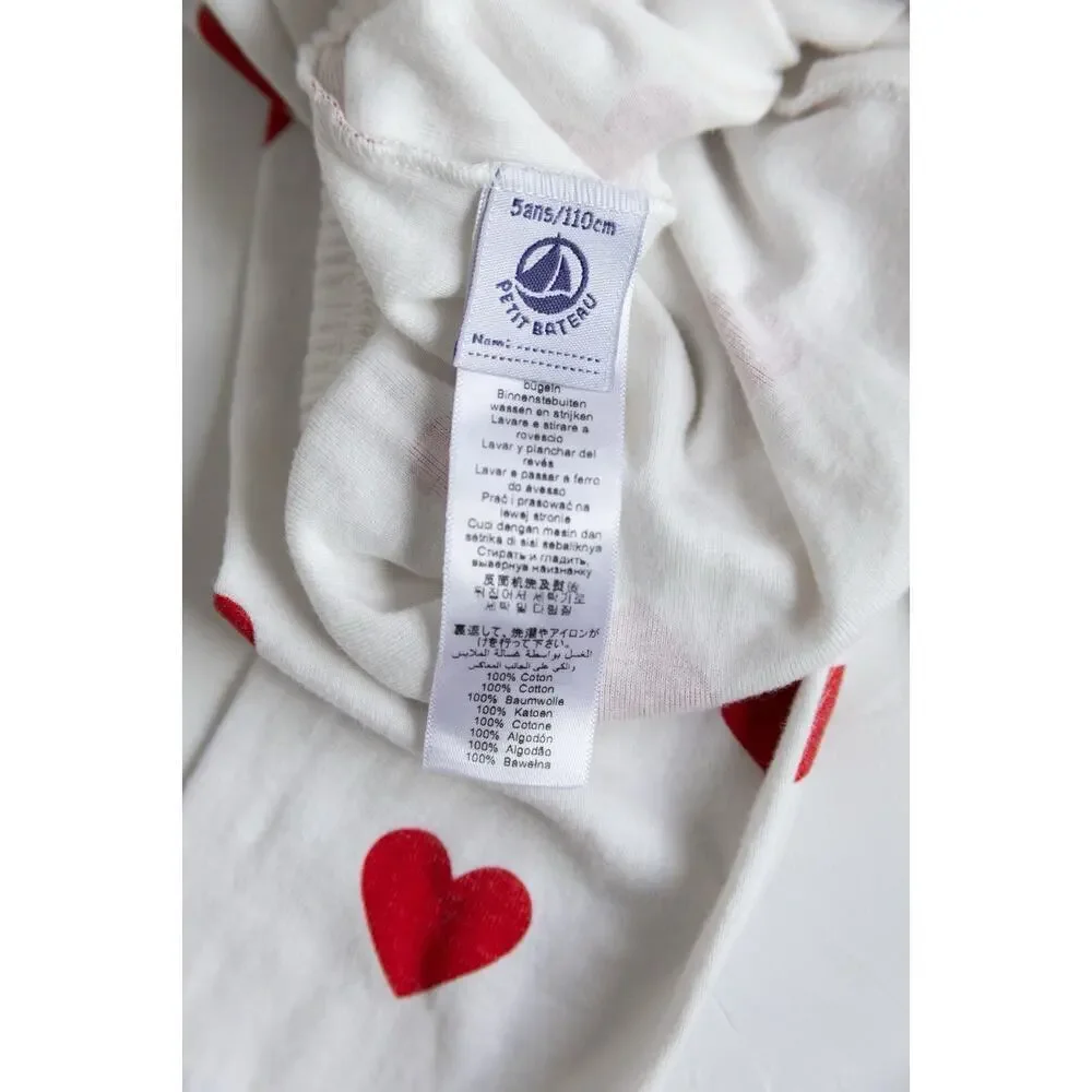 Petit Bateau Heart Sleepwear Red White Girls 5T Valentine’s Pajama Set